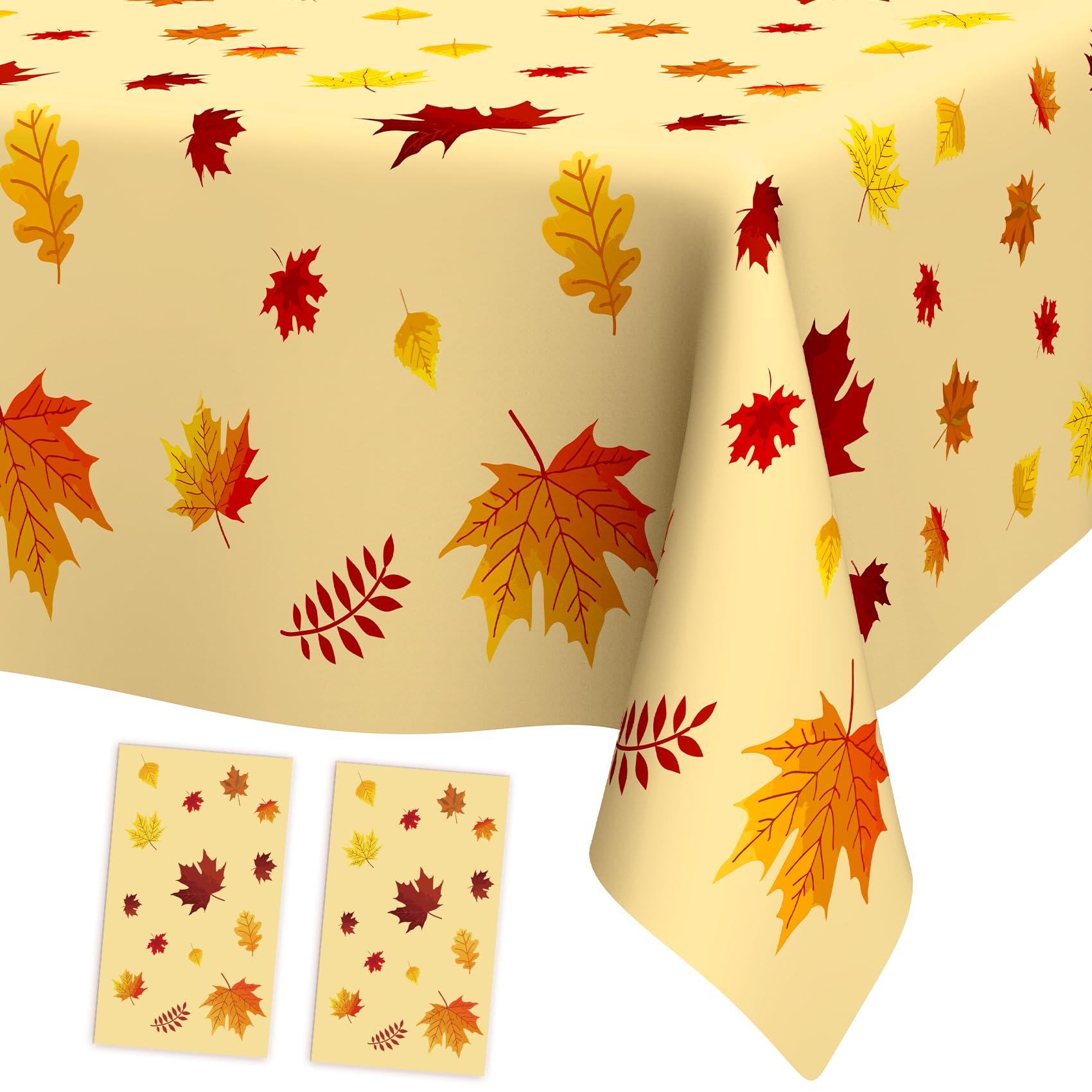 Fall Tablecloth, 2 Pcs Thanksgiving Tablecloth, Autumn Leaves Plastic Tablecloth, Rectangle Disposable Table Cover Waterproof Tablecloth Fall Themed for Holiday Dinner Party Decoration 54 x 108 inches