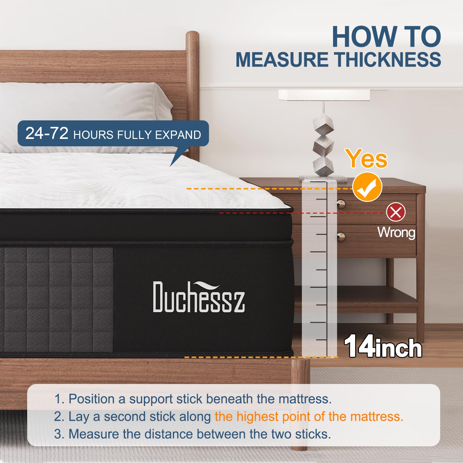 Duchessz King Mattress, 14 Inch Hybrid Mattress Eurotop with Gel Memory Foam,Motion Isolation Individually Wrapped Pocket Coils Mattress,Breathable Comfort Soft Mattress Pressure Relief