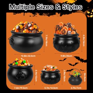 5 in 1(12.8",9.8”, 7.6”, 5.7”, 2.7”) Package Large Black Plastic Witch Cauldron Kettle, Halloween Witch Cauldron Pot Candy Bucket for Halloween & St. Patrick’s Day Party Favors Decor