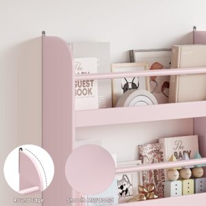 FOTOSOK Kids Bookshelf, Wall Mount 4-Tier Book Shelf Organizer for Toys and Books, Toy Storage Bookshelf in Bedroom, Living Room and Nursery, Pink