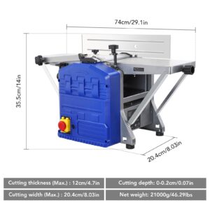 Power Benchtop Planer, TROPOW 1250W Powerful Benchtop Planer, Low Dust Work, Worktable Thickness Planer Low Noise Ideal for Hard and Soft Wood Planing