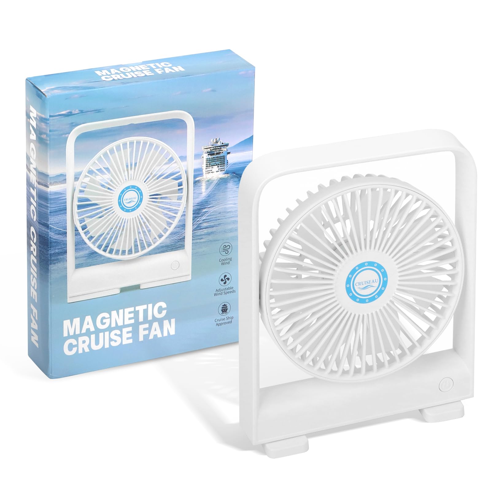 Cruise Ship Approved Fan for Staterooms Ceiling and Wall Hanging, Cruise Fan with Magnetic Base, USB Rechargeable - Battery Powered Portable Travel Fan for Cruise