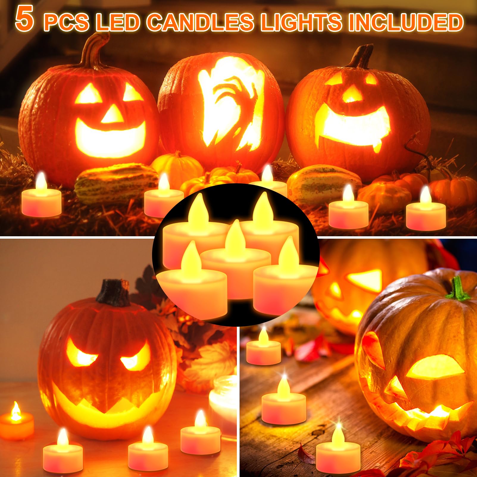 Pumpkin Carving Tools, 15 PCS Professional Pumpkin Carving Kit for Adults & Kids with LED Candles, Heavy Duty Stainless Steel Pumpkin Cutting Knife Supplies for Halloween Decoration Jack-O-Lantern