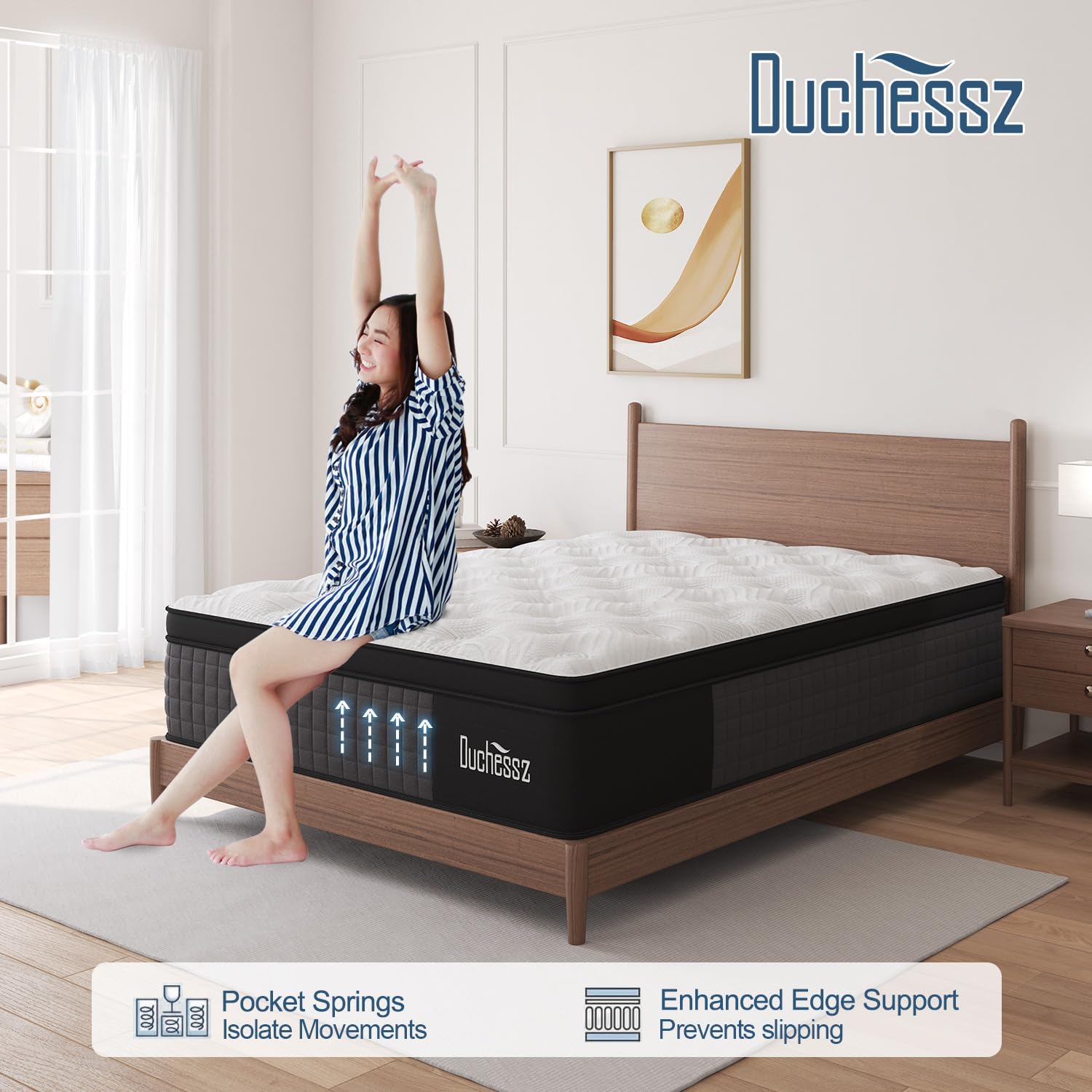 Duchessz King Mattress, 14 Inch Hybrid Mattress Eurotop with Gel Memory Foam,Motion Isolation Individually Wrapped Pocket Coils Mattress,Breathable Comfort Soft Mattress Pressure Relief