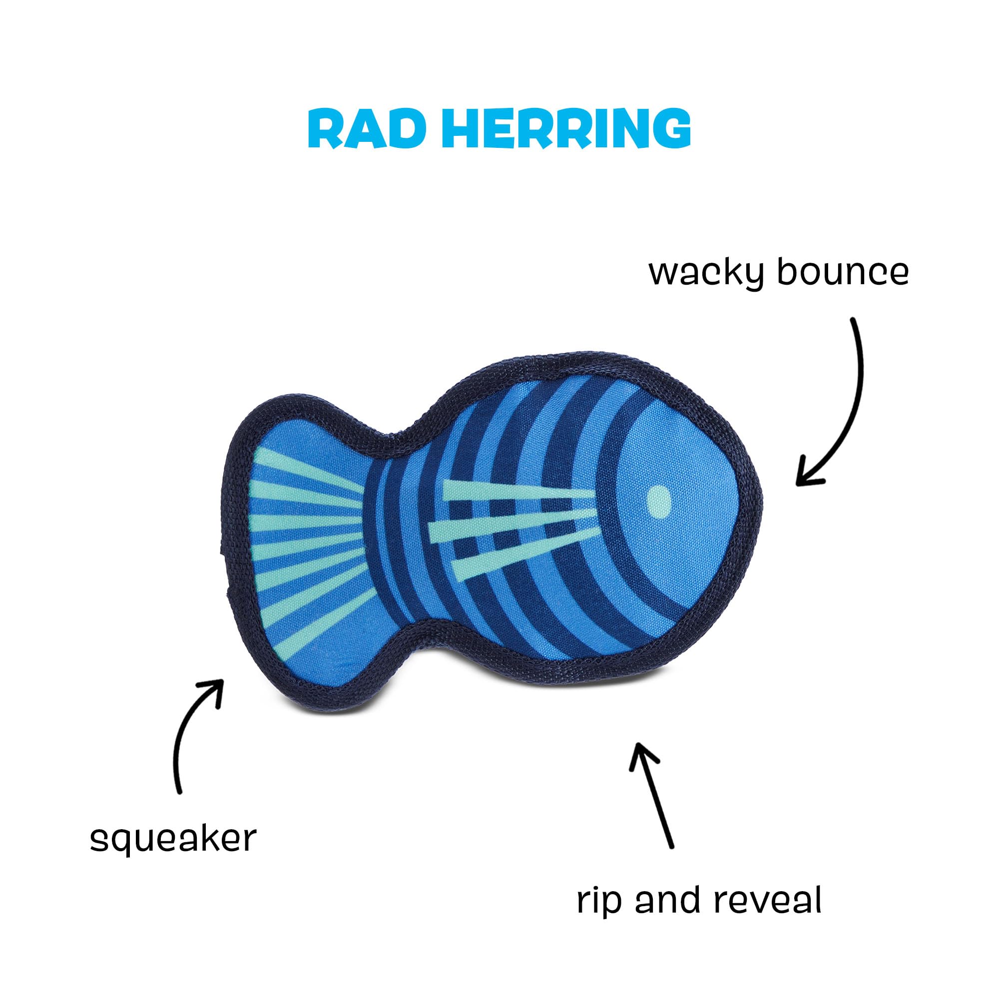 BARK Super Chewer Rad Herring Hard Core Toy with Rip Away Plush for Aggressive Chewers - Medium