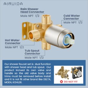 Airuida Wall Mount Kitchen Sink Faucet with Sprayer Brushed Nickel Wall Mounted Kitchen Faucet Shower Faucet Set with 8 Inch Rainfall Round Showerhead and Tub Spout Bathtub Faucet Kit Shower Tub Fauce