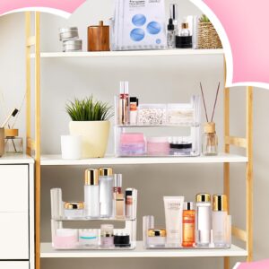 4-Tier Medicine Cabinet Shelves Organizer, Stackable Makeup Organizer Tray, Transparent Cosmetic Display Case with Lip Gloss Holders & Cotton Swab Pad Boxes, for Bathroom Cabinet Wall, Counter, Vanity