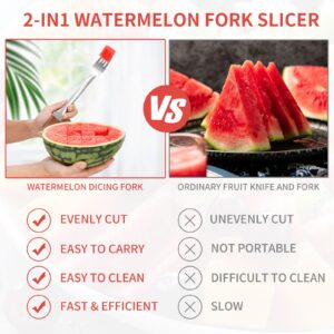 2-in-1 Stainless Steel Watermelon Fork Slicer Cutter - 2PC Double Pack, 2024 Upgrade, Dual Head Fruit Fork Slicer for Effortless Summer Fruit Cutting at Home, Parties, and Camping