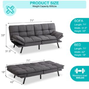 MUUEGM Memory Foam Sofa Bed is Adjustable Armrests - Rectangular Shaped Futon Sofa Bed - Small Sofa Set for Living Room with Loveseats - Sleeper Sofa Bed Couch in Dark Gray Fabric