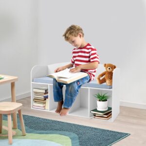 TFCFL Kids Bookshelf with Reading Nook, Book Display Case with Soft Cushion, Storage Bench with Book Rack, Low Square Book Cabinet, for Living Room Bedroom Decor Books