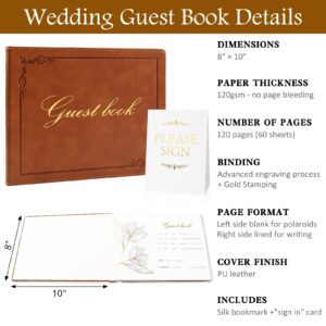 Elegant Wedding Guest Book-8x10 Inch Brown, Hardcover Guest Book Wedding Reception, Polaroid Guest Book for Wedding and Special Events 120 Pages for Wedding Sign in and Photos