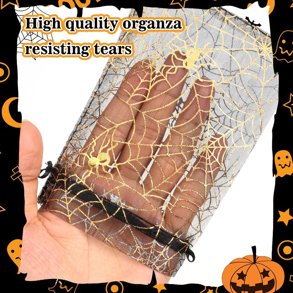 JOINDO 100 pcs Halloween Treat Bags for Candy, 4x6 Drawstring Organza Goodie Bags, Small Gift Bags for Party Favor (Pumpkin, Spider web, Skull, Bat)