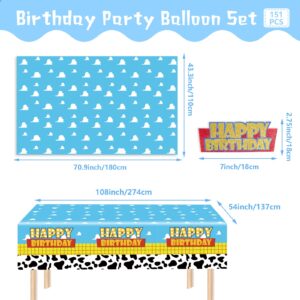 Toy Balloons Arch Story Birthday Party Decorations Backdrop Tablecloth 151pcs Garland Kit Balloons Cloud Birthday Cake Toppers Kids Cow Print Latex Balloons 1st 2nd 3rd Birthday Party Decorations