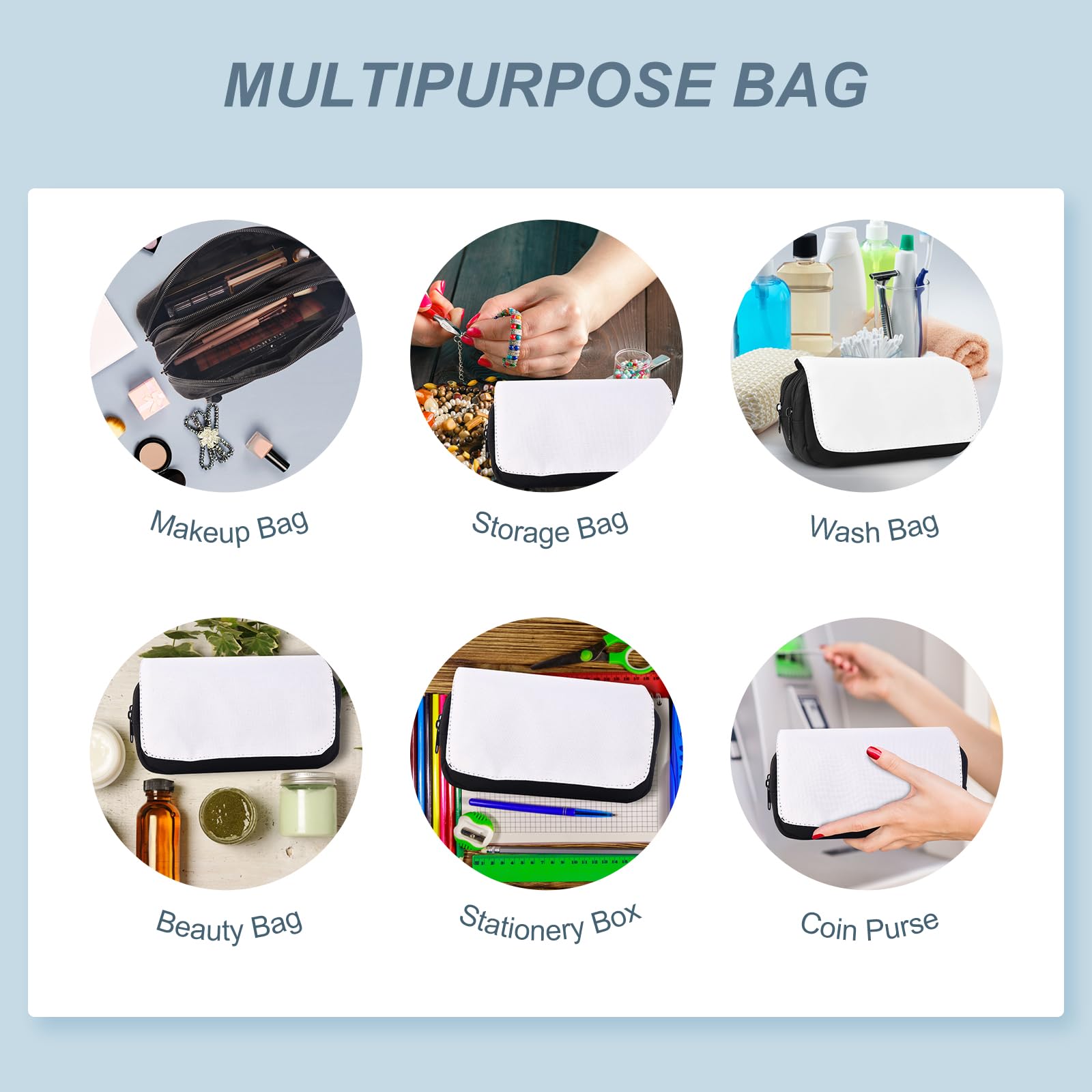 4Pcs Sublimation Makeup Bag Blanks,Sublimation Makeup Bags Bulk Travel Toiletry Bag Cosmetic Bags For Women Heat Transfer Removable Sublimation Bags with Zipper Cosmetic Make Up Bag for DIY Craft