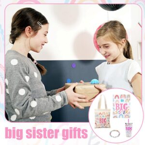 ALEXPRE 4 Pcs Big Sister Gifts for Girls,20oz Stainless Steel Mug Vacuum Insulated Tumbler with Leak Proof Lid and Silicone Straw,Big Sister Blanket and Bracelet with Canvas Tote Bag for Little Girls