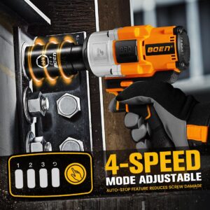 boen Cordless Impact Wrench 1/2 inch, 600FT-LBS(800N.m), Brushless Electric Impact Wrench, 2200RPM High Torque Impact Gun for Car Home, Includes 4.0Ah Battery×1, Charger, IW-75