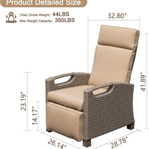 Domi Outdoor Reclining Chairs with Extended Footrest, Adjustable Patio Wicker Lounge Recliner up to 150° with Flip Side Table, Thickness Cushions for Indoor & Outdoor,Beige