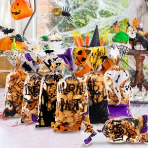 Vellibring 120 PCS Halloween Cellophane Treat Bags, Clear Plastic Halloween Candy Bags Trick or Treat Goodie Bags with 150 PCS Twists Ties for Halloween Snacks Cookies Packing Party Favors