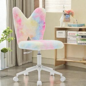 BlissInno Kids Chair, Cute Fuzzy Butterfly Girls Desk Chair, Rolling Study Reading Chair for Girls, Comfy Swivel Computer Chair with Wheels & Back, Adjustable Childrens Vanity Chair for Bedroom