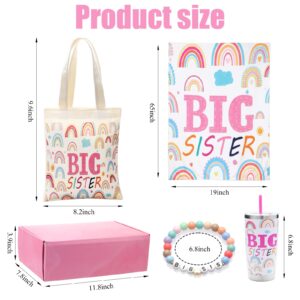 ALEXPRE 4 Pcs Big Sister Gifts for Girls,20oz Stainless Steel Mug Vacuum Insulated Tumbler with Leak Proof Lid and Silicone Straw,Big Sister Blanket and Bracelet with Canvas Tote Bag for Little Girls