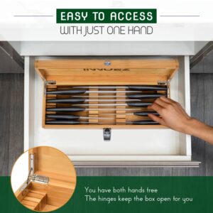 Bamboo Kitchen Knife Holder Lock Box - Knife Drawer Organizer Lockable Storage Box with Lock and Key to Keep Kids Safe from Sharp Knives. Multi Purpose Safe Box (Knives Not Included) (Large)