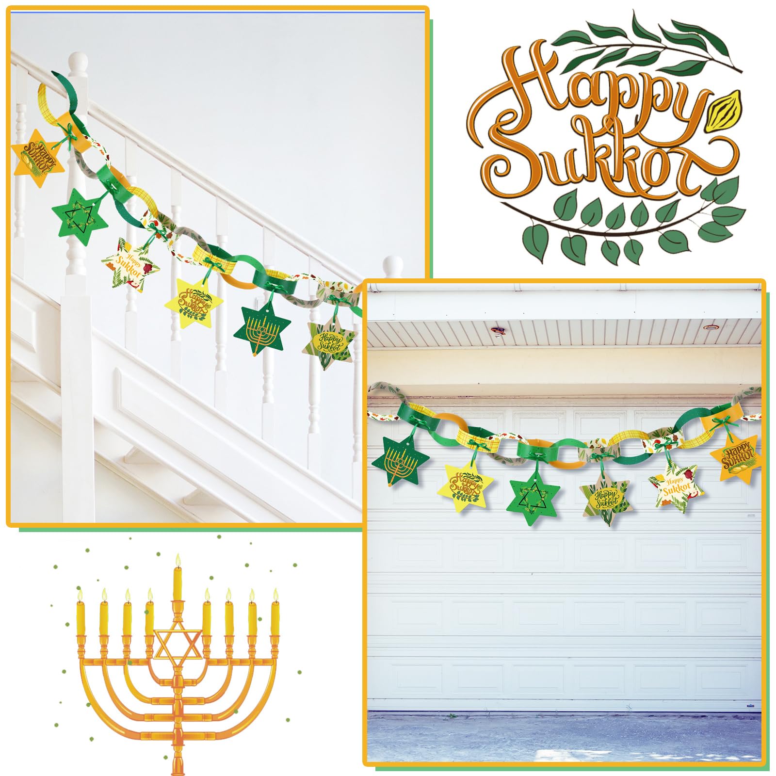 MotiMind Sukkah Decoration Happy Sukkot Garland Decoration Jewish Holiday Paper Chains Garland 21 Feet 180 Chain Links and 60 Paper Tassels Sukkot Hanging Decorations Sukkot Party Supplies for Jewish