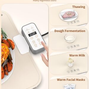 Food Warming Mat - Electric Warming Tray Full Surface Heating with Detachable Plug, Adjustable Temperature and 12 Hours Timer, Roll Up Food Warmers for Parties Buffet, Gathering, Holiday(Beige)