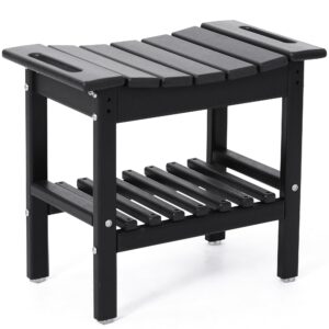 murago hdpe poly lumber shower stool with storage 20×12×19, heavy duty waterproof bench indoor outdoor spa stool chair with towel bar [black]