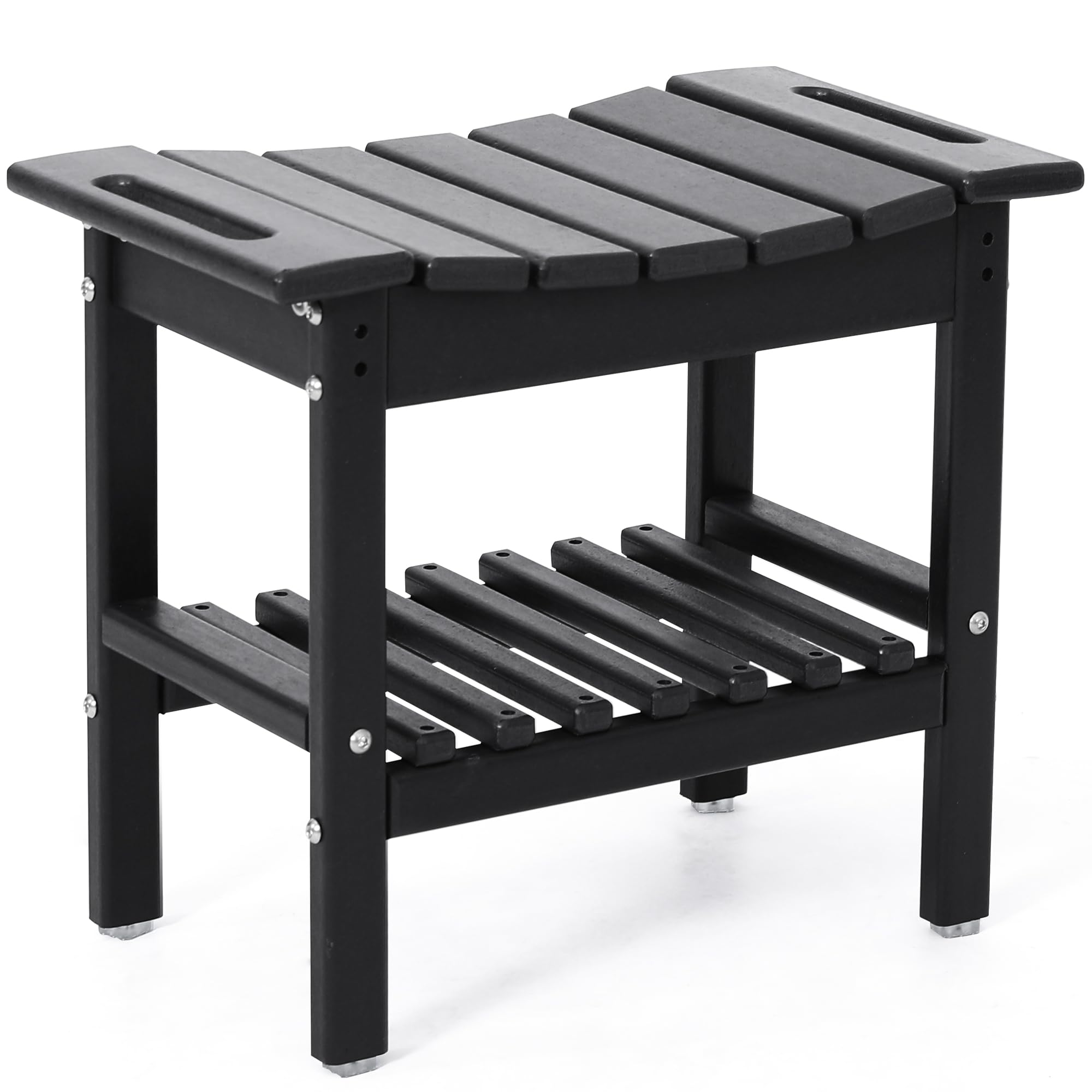 Murago HDPE Poly Lumber Shower Stool with Storage 20×12×19, Heavy Duty Waterproof Bench Indoor Outdoor Spa Stool Chair with Towel Bar [Black]