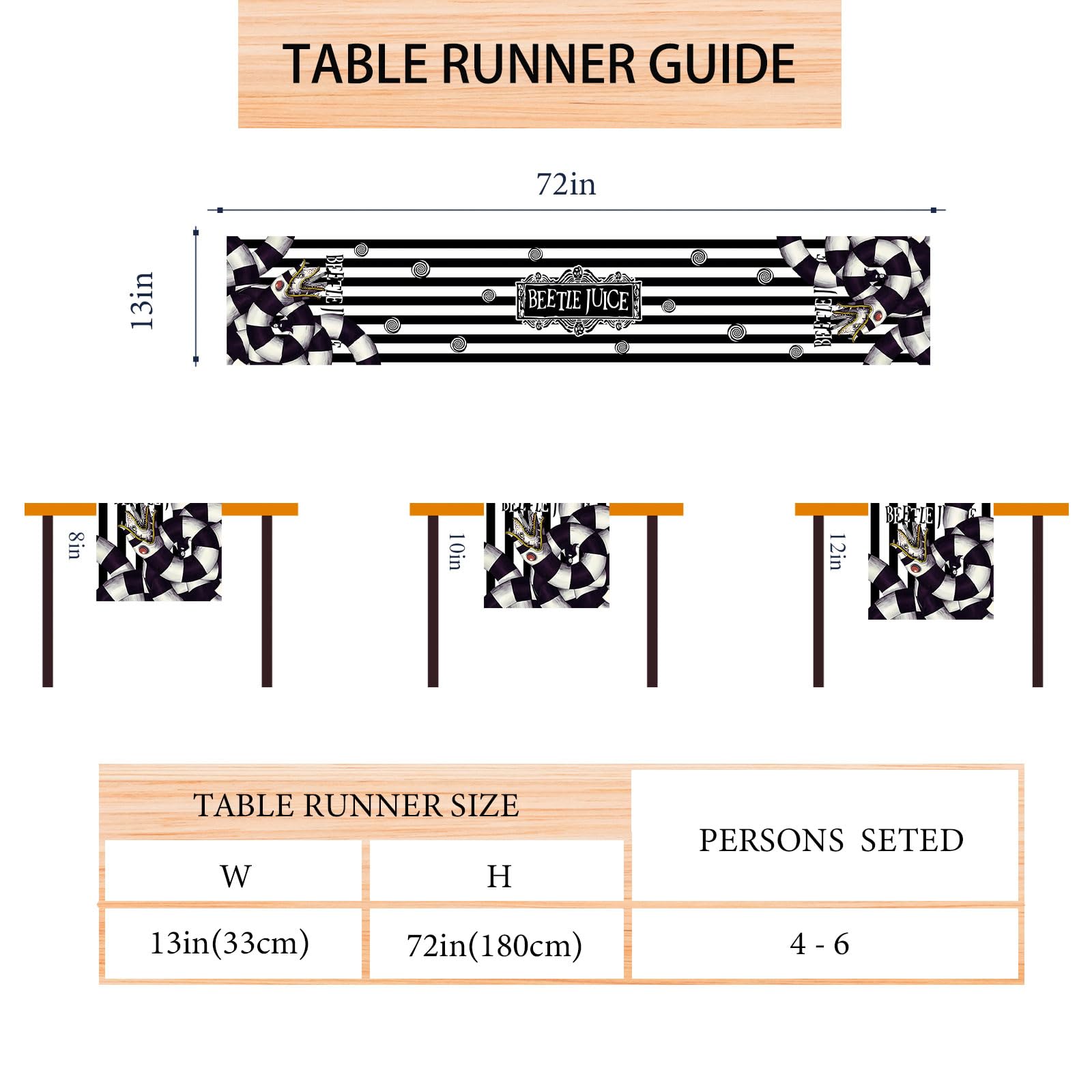 Black Striped Halloween Table Runner Scary Spooky Creepy Halloween Decorations and Supplies for Home Kitchen Dining Room Table