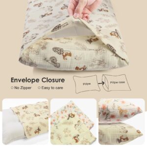 Winmany Toddler Muslin Pillowcases Baby Girl Boy Cotton Pillow Case Travel Cushion Pillow Covers with Envelope Design Cot Bed Accessories Fit for 13"x18" 14" x 19" 12"x16" Pillow (Flower+Animal)