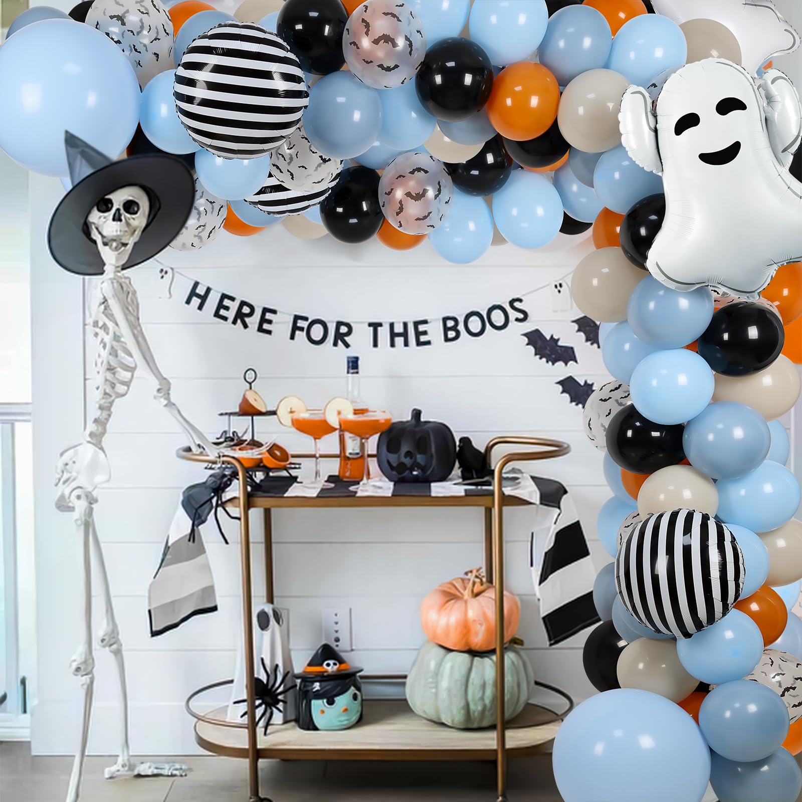 Halloween Baby Shower Balloons Arch Garland Kit, Halloween Foil Balloons with 3D Bats for Happy Boo Day Decors Halloween Baby Shower Decorations Halloween Theme Birthday Party Supplies