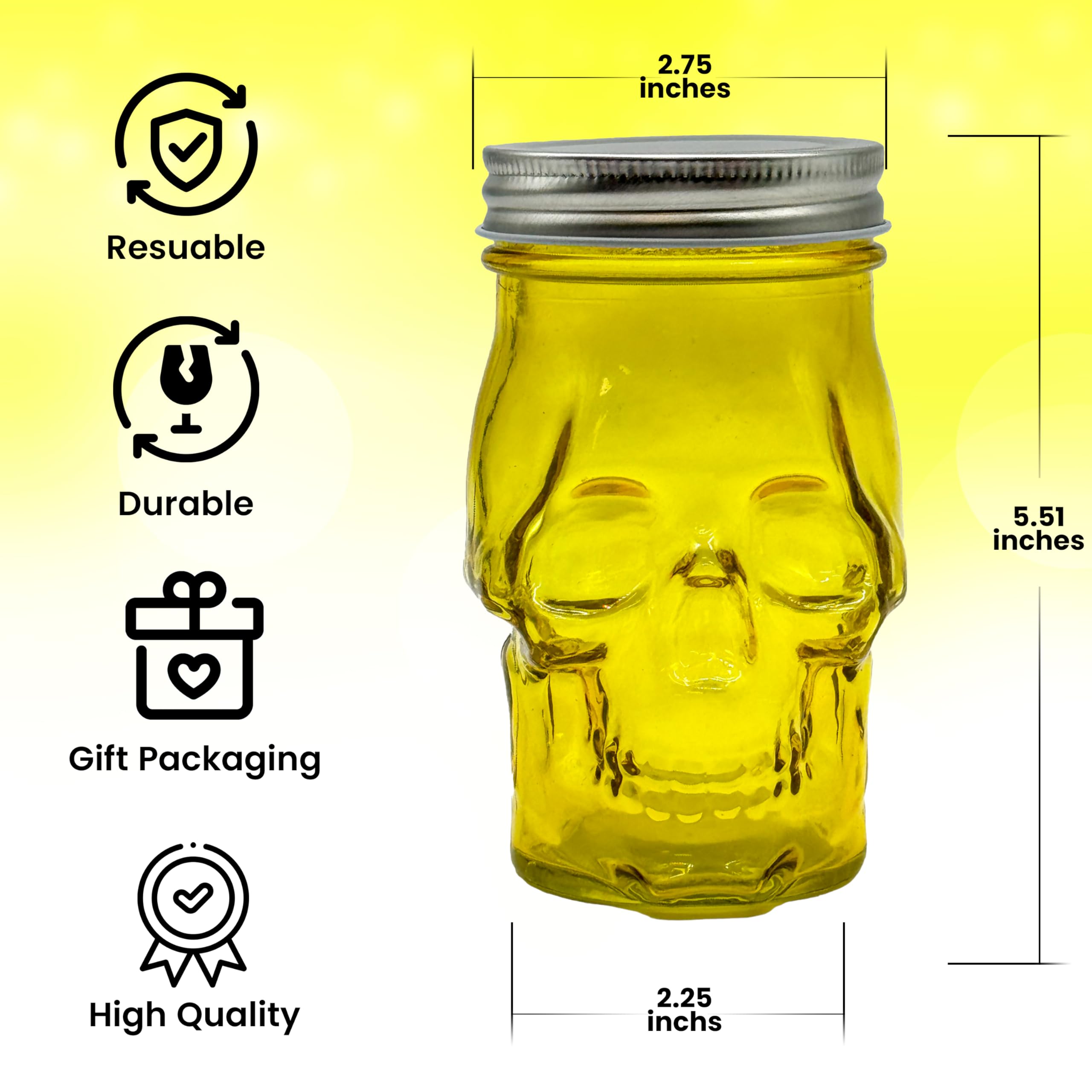 Generic 14 oz Colorful Skull Glass Mason Jar – Mix & Match 7 Vibrant Colors, Large & Durable! (Green)