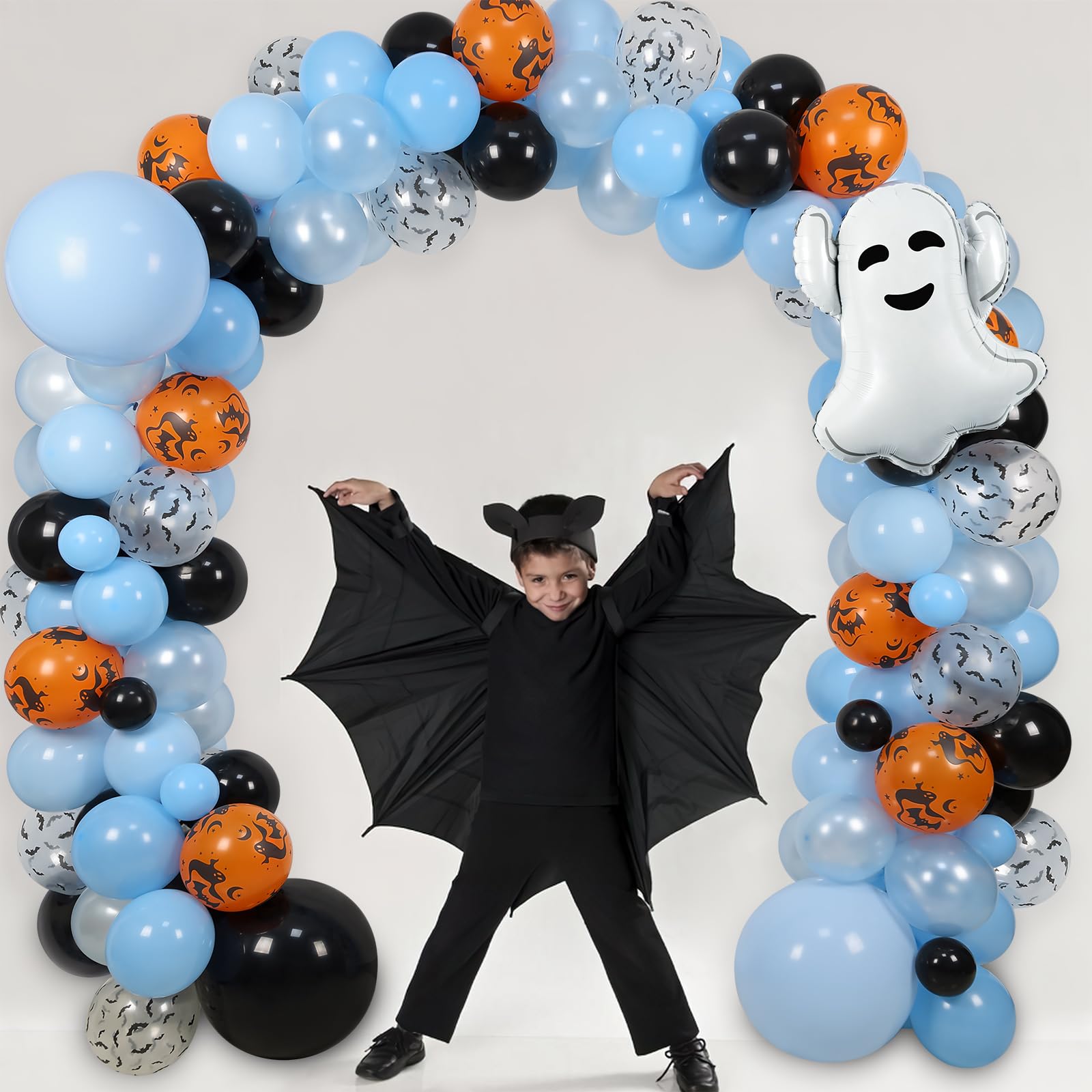 Halloween Baby Shower Decorations Boy, Halloween Balloon Arch Garland Kit with Halloween Foil Balloon 3D Bats for Happy BOO Day Halloween Theme Birthday Party Decorations