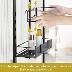 Orimade Over The Door Shower Caddy Height-Adjustable, Sturdy Bathroom Hanging Organizer Shelf Rustproof with 4 Hooks, Shower Basket Storage Rack with Suction Cups 2 Tier, Black