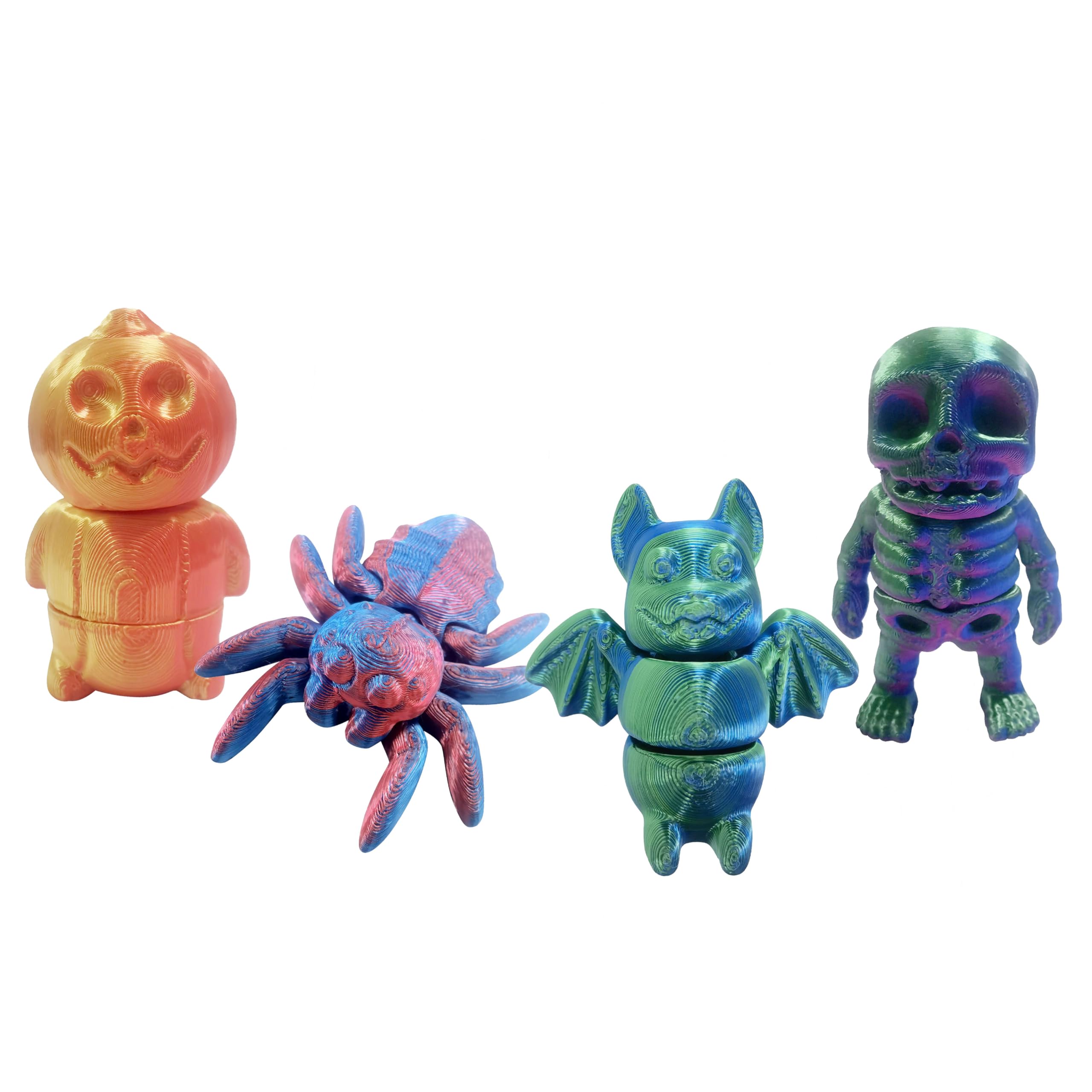 Cherislpy 4Pcs 3D Printed Pumpkin, Bat, Spider,Skeleton Man Statue Fidget Toys for Halloween Decor, Halloween Decorations for Craft Haunted House Accessories Party Favors