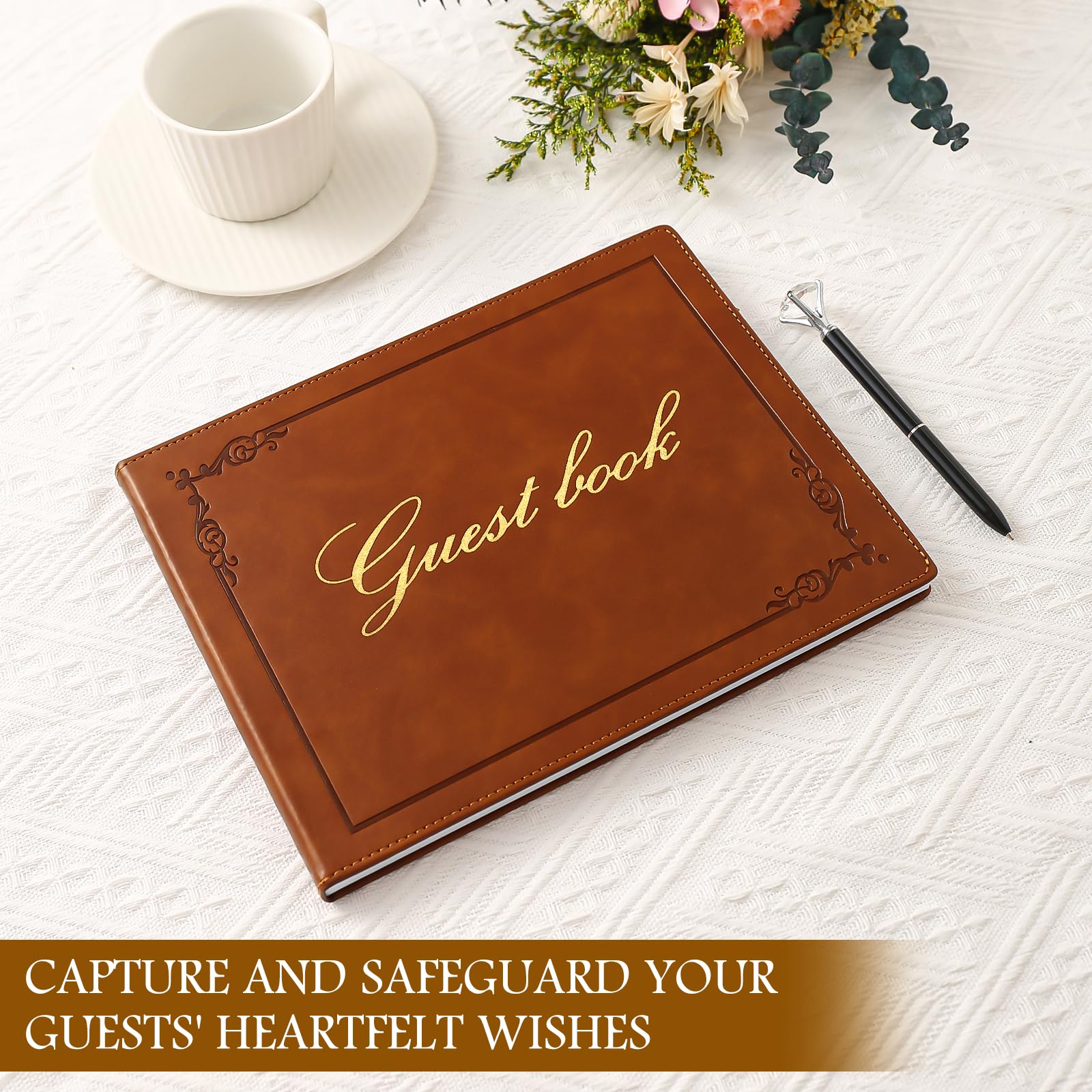 Elegant Wedding Guest Book-8x10 Inch Brown, Hardcover Guest Book Wedding Reception, Polaroid Guest Book for Wedding and Special Events 120 Pages for Wedding Sign in and Photos