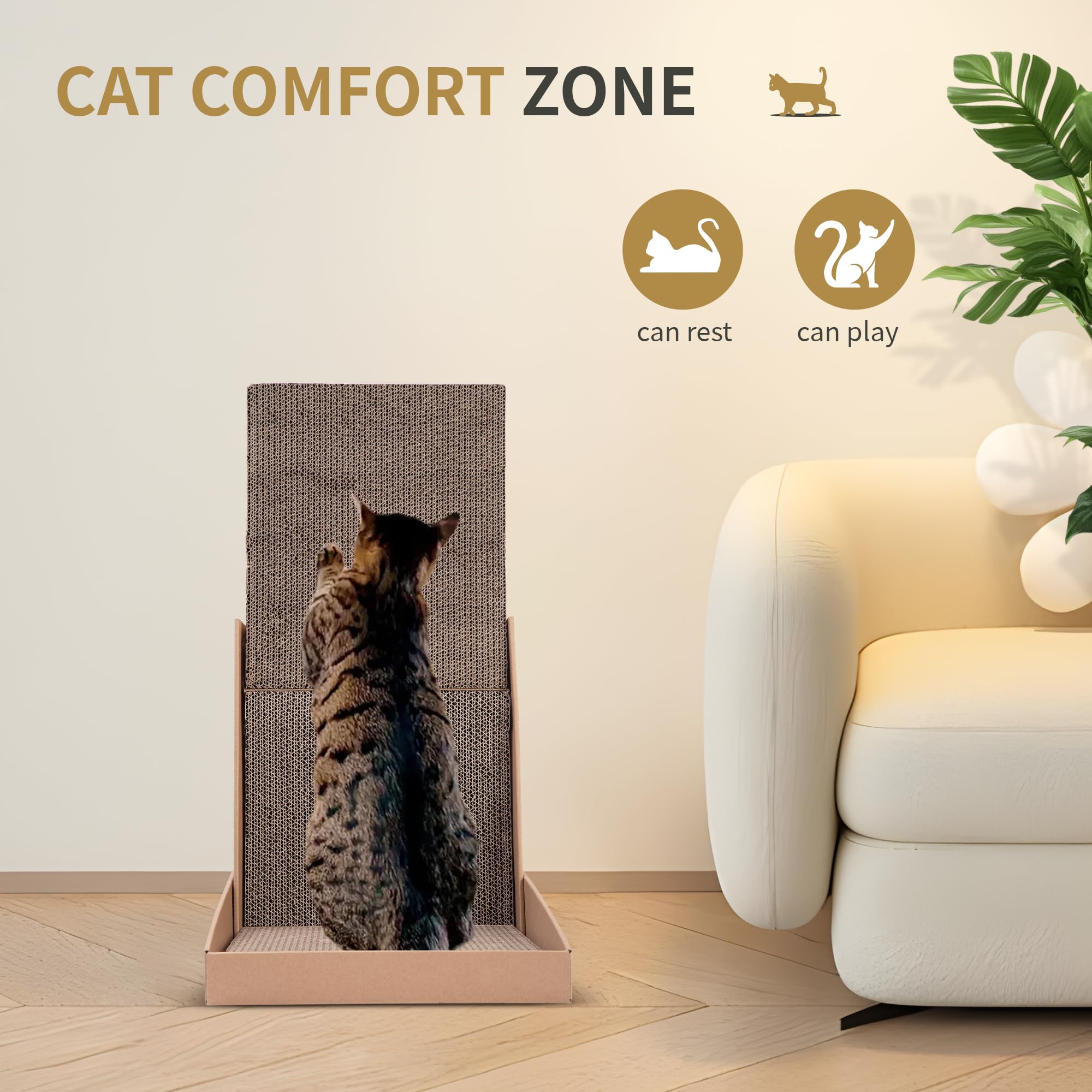 Cat Scratcher, Vertical L Shaped Cat Scratchers for Indoor Cats, Wall Supported Cat Scratching Board, Lounge Cardboard Cat Scratch Pad with Box Collecting Scraps, Protect Furniture