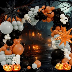 Halloween Balloon Arch Kit - Double Stuffed Orange Black and White Balloons Gray Sand White Star Balloons for Halloween Birthday Party Graduation Father's Day Anniversary Party Decoration