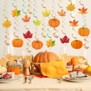 Augisteen 30 Pcs Fall Pumpkin Maple Leaf Hanging Swirls Autumn Swirls Streamers Thanksgiving Ceiling Hanging Decorations for Home Autumn Thanksgiving Harvest Decor Party Supplies