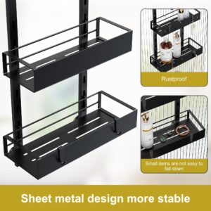 Orimade Over The Door Shower Caddy Height-Adjustable, Sturdy Bathroom Hanging Organizer Shelf Rustproof with 4 Hooks, Shower Basket Storage Rack with Suction Cups 2 Tier, Black