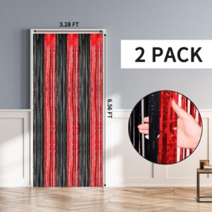 RUBFAC 2 Pack Red and Black Backdrop Party Decorations Tinsel Foil Fringe Curtains Streamers for Casino Theme Party Decorations Halloween Bachelorette Birthday Holiday Celebrations Party Supplies