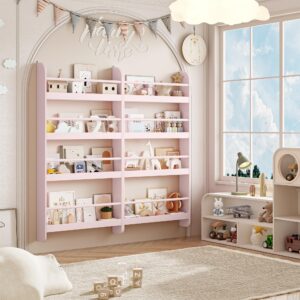 FOTOSOK Kids Bookshelf, Wall Mount 4-Tier Book Shelf Organizer for Toys and Books, Toy Storage Bookshelf in Bedroom, Living Room and Nursery, Pink