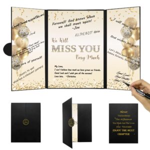 darunaxy black gold farewell party decorations, we will miss you very much alternative signature guest book for men women going away gifts signing card board for retirement graduation party supplies