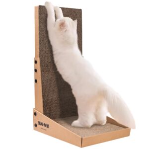 cat scratcher, vertical l shaped cat scratchers for indoor cats, wall supported cat scratching board, lounge cardboard cat scratch pad with box collecting scraps, protect furniture