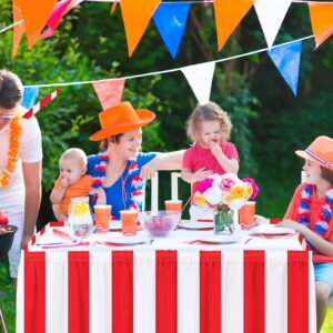 durony 1 Pack Red and White Striped Table Skirt Circus Theme Party Supplies Carnival Table Skirt for Carnival Home Party Decoration, 165 x 30 Inches