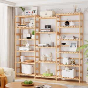 FOTOSOK Triple Wide 6-Tier Bookshelf and Bookcase,Large Freestanding Book Shelf with 17 Open Display Shelves, Tall Bookshelf Plant Flower Shelf Rack Storage Organizer Unit for Living Room, Natural