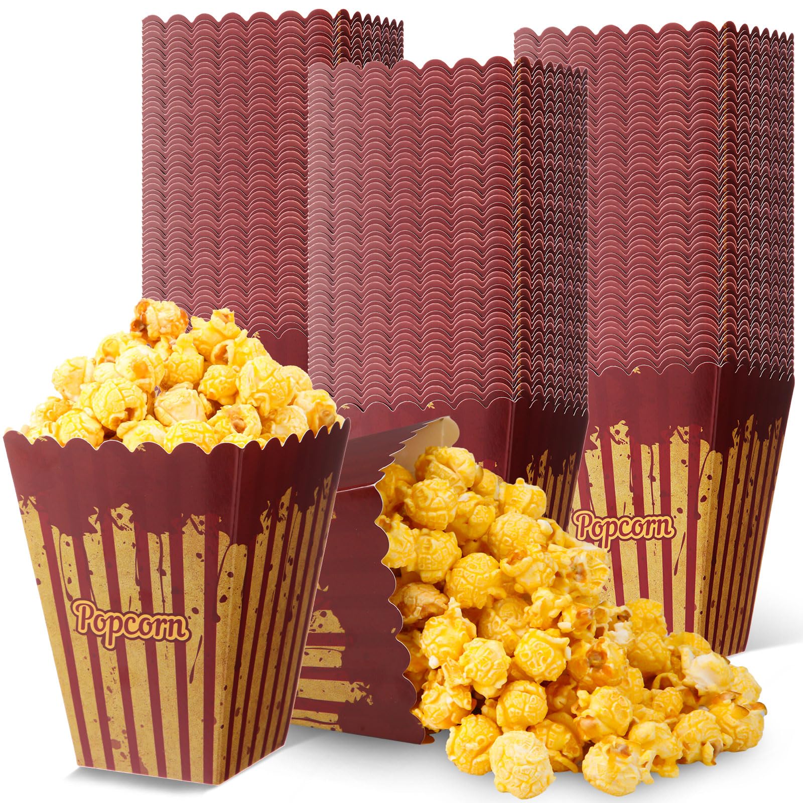 MotiMind 100 pcs Popcorn Boxes for Movie Night Popcorn Bags Popcorn Containers Creepy Carnival Decor Circus Snack Boxes Candy Cookie Container for Movie Night Halloween Birthday Party Supplies