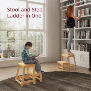 BEKVEM Bamboo Folding Step Stool with Sturdy Structure and Wide Stepping Surface for Safety, Multi-Purpose Foldable Step Stool, Step Ladder for Bathroom,Bedroom,Kitchen Step Stools for Adults 350 lbs