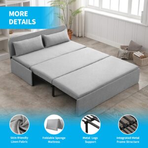 ADOWORE Queen Pull Out Sofa Bed, Linen Sleeper Sofa Couch with Pullout Bed, 2 in 1 Convertible Pull Out Couch Bed with 2 Cushions, Loveseat Sofa Bed for Living Room Apartment, Office